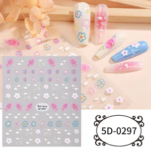 5D embossed nail stickers summer fresh flower cloud DIY nail art decals for women manicures