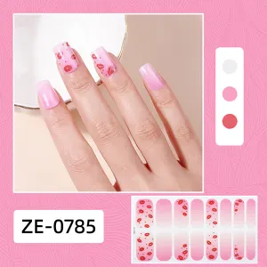 Pink gradient lip print nail wraps 16 tips full cover adhesive manicure stickers detail view.