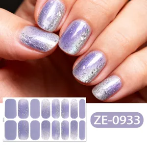 Purple gradient glitter nail wraps 3d shiny nail polish stickers for women finger decor