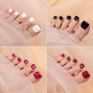 Minimalist solid color glitter toenail stickers set, stylish pedicure strips for women.