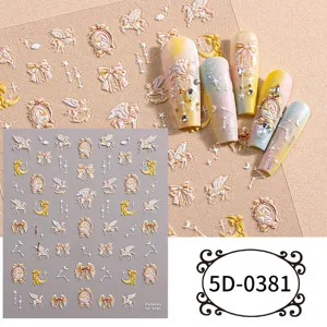 5D embossed nail art stickers featuring angel pegasus and bow designs for stunning manicures.