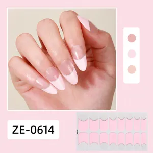 Pink French nail wraps with silver glitter tip, glossy adhesive nail stickers for women.