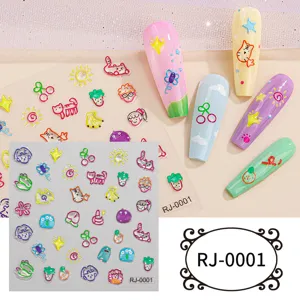 5D cute cartoon nail art stickers relief soft glue design decal charms for manicure decor