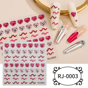 5D soft gel nail art stickers featuring laser embossed hearts, leopard print and wavy lines for DIY.