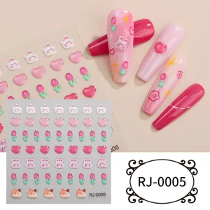 5D embossed cute bear tulip heart nail art stickers soft gel adhesive DIY manicure decals