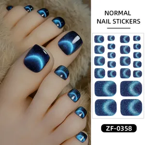 Blauwe kattenoog teennagel stickers, verloop maan design gel nagelwraps voor pedicure.