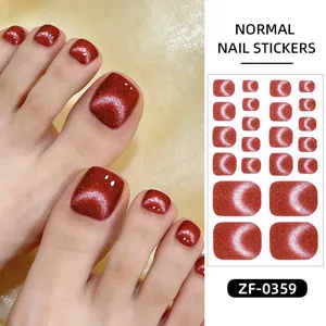 Rode kattenoog teennagel stickers gel wrap strips op te drukken neppe nagels pedicure