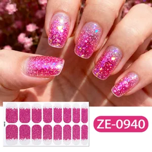 Pink glitter gradient nail wraps 3d sparkling onion powder manicure stickers for women daily use.