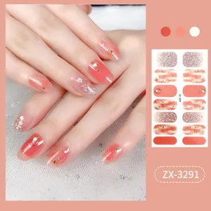 Gradient pink nail wraps ins style waterproof full cover gel nail stickers for women 14pcs