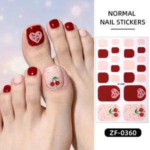 Cute pink cherry heart toe nail stickers waterproof self-adhesive manicure wrap for women