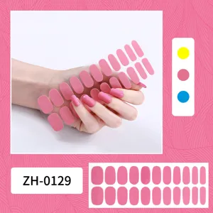 Pegatinas de uñas rosa liso 22 puntas envolturas de uñas adhesivas para manicura de mujeres.