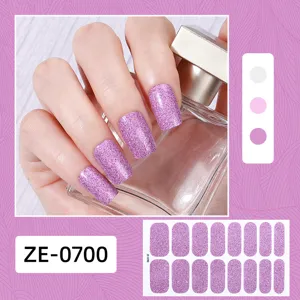 Set de 16 autocollants de vernis à ongles pailletés rose violet pour belle manucure