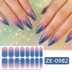 Pegatinas de uñas con purpurina degradada stiletto rosa azul decoración de manicura