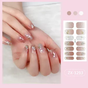 Korean style gradient glitter nail wraps waterproof full cover sticker art 14pcs set