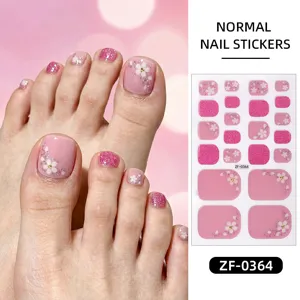 Cute pink floral toe nail stickers waterproof self-adhesive manicure wrap art decor