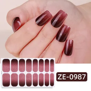Set de pegatinas de unas con purpurina degradada, rosa muy precioso y rojo oscuro manicura.