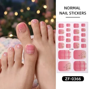 Pink checkered toe nail stickers with cute cat and star patterns for waterproof wear.