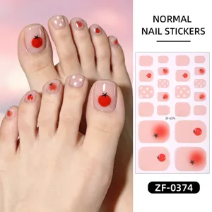 Cute tomato and white star toe nail stickers pink nail polish wraps for sweet girls.