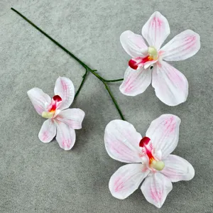 Künstlicher 3-Kopf Vanda Orchideen Zweig künstliche Blume Hochzeit Heimdekor Blumenarrangement Zubehör
