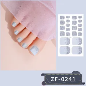 Gradient silver glitter toenail wraps sticker for women, easy apply foot nail art decals.