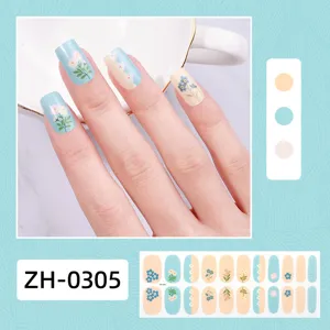 Pellicole per unghie da 22 pezzi con motivi floreali carini e design fresco blu e giallo.