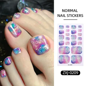 Normal nail stickers with flash starry sky aurora design for stylish toe decoration.