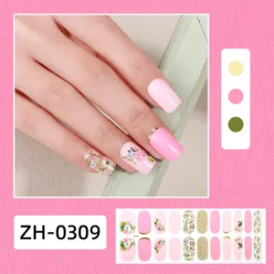 22 punte di unghie floreali avvolge adesivi per nail art rosa set per donne belle