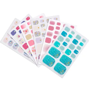 Summer 3D rhinestone toe nail stickers set, blue ocean beach style nail art wraps.