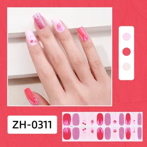 Set di adesivi per unghie rosa con simpatici motivi di ciliegie fiamme e glitter brillanti.