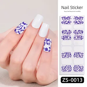 Purple leopard print nail stickers 20 tips waterproof self-adhesive nail art wraps for decor.
