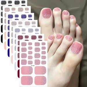 Gradient Glitter Toe Nail Stickers Waterproof Self Adhesive Nail Art Wraps