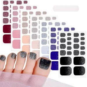 Gradient glitter toe nail art stickers waterproof full cover toe nail wraps for women pedicure.