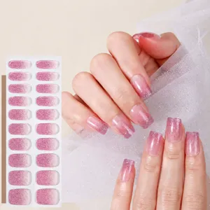 Strisce per unghie in gel semi-polimerizzato sfumato glitter rosa manicure