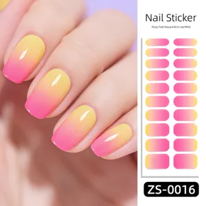 Gradient nail stickers with bright pink and yellow colors for stylish and easy daily manicure.