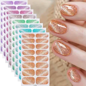 Set di adesivi per unghie occhi di gatto glitterati, 16 strisce di smalto gel per nail art.