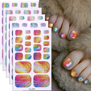 Colorful glitter marble toe nail wraps, shiny aurora gradient press on toe stickers.