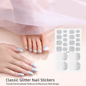 Silver glitter gradient toenail stickers press on nails nail art set main display view