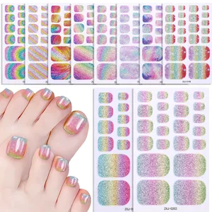 Gradient glitter rainbow toenail stickers sparkling holographic toe nail art wraps