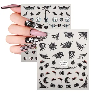 Adesivi per unghie di Halloween goffrati 5D teschio scuro ragnatela nail art decalcomanie