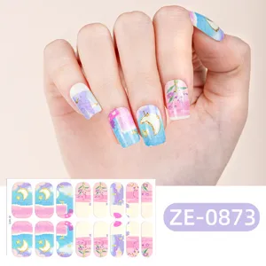 Adesivi per unghie cielo stellato brillante 3D foglia oro luna fiori wraps per manicure