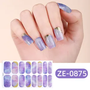 Adesivi per unghie marmorizzati viola con lamina d'oro, sticker per unghie lucidi 3D da donna.