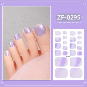 Gradient glitter toenail polish wrap stickers, cute purple smudge waterproof toe nail art sheet.