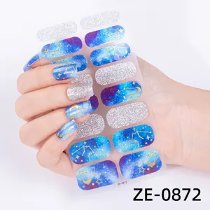 3D foglia d'oro cielo stellato adesivi per unghie glitter luna blu moda donna