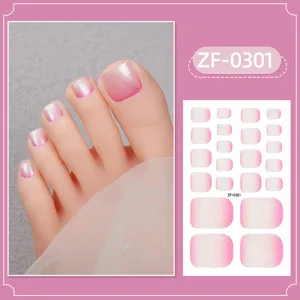 Gradient pink glitter toe nail wraps sticker set waterproof pedicure foot art detail