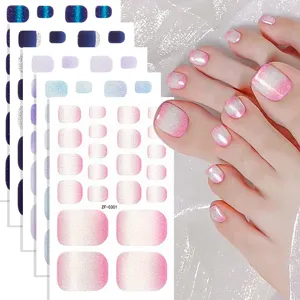 Gradient Glitter Toe Nail Wraps Waterproof Full Cover Press On Toenails For Women