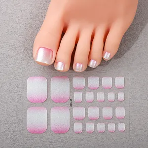 Gradient Pink Glitter Toenail Stickers Waterproof Nail Wraps Full Cover Toe Art for Women
