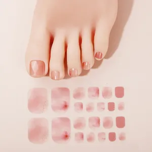 Gradient pink floral toe nail wraps, cute glitter waterproof artificial toenail stickers set