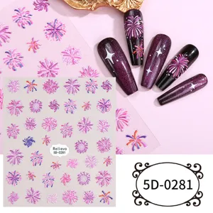 Adesivi per nail art con fuochi d'artificio in rilievo 5D adesivi per unghie per manicure