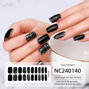 Adesivi per unghie in gel semi-polimerizzati glitter neri set manicure professionale