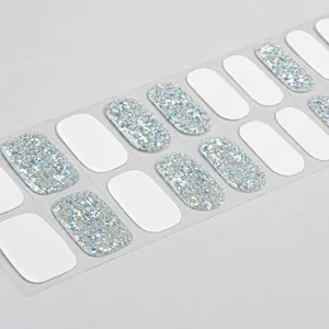 Smalto adesivo per unghie in gel UV semi-polimerizzato glitter argento e bianco